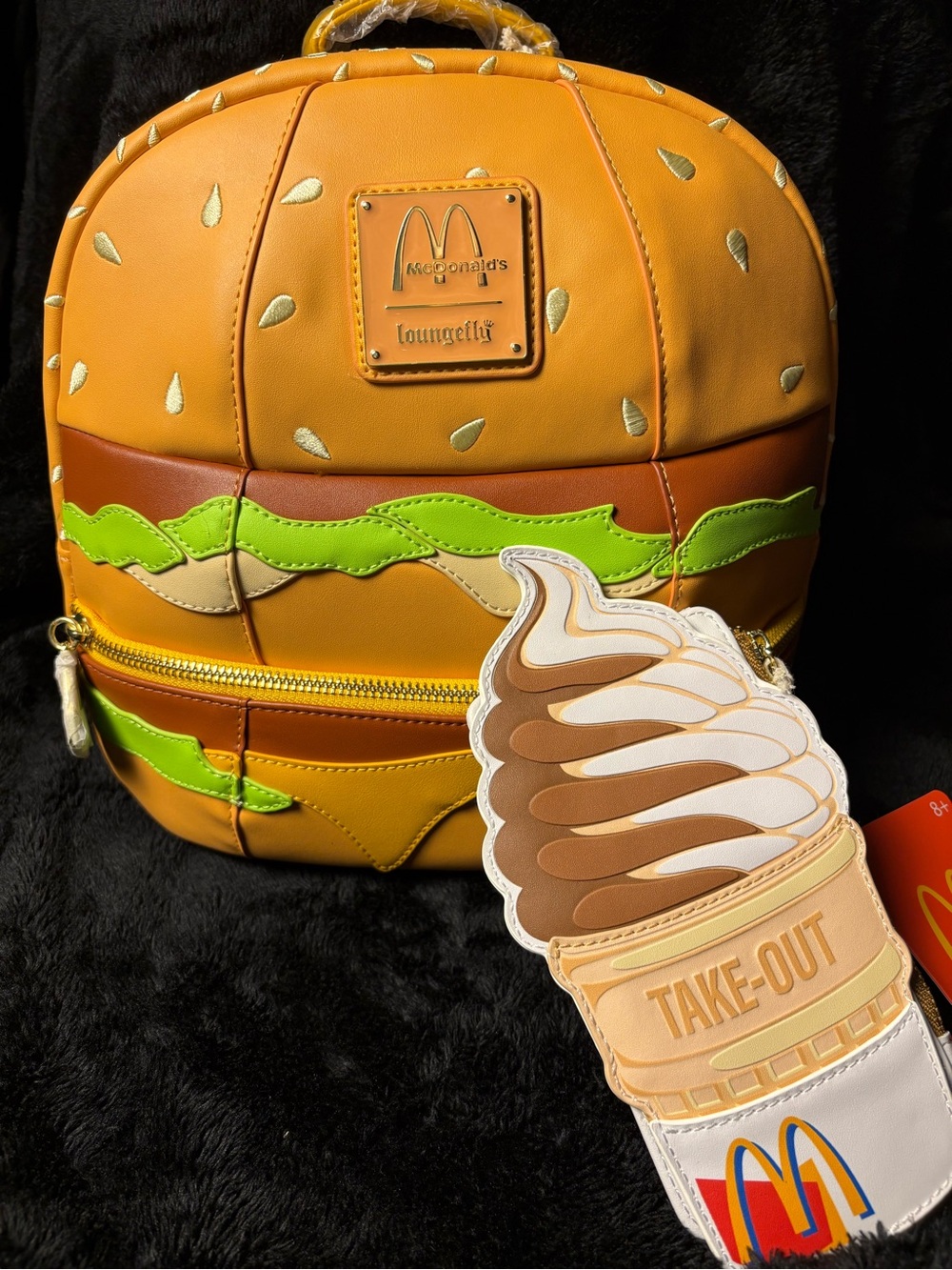 Loungefly x McDonald's Burger Mini backpack with Ice Cream Coin Pouch/Wallet